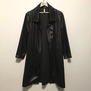 Long Black Shiny Y2K Cyberpunk Open Trench Coat Cardigan - S